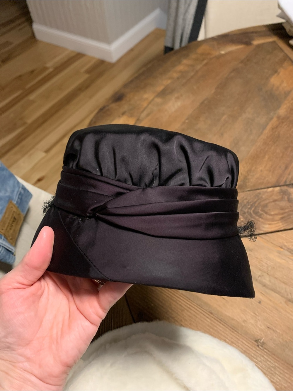 Vintage cherry black satin hat with rhinestone accent - Picture 4 of 6